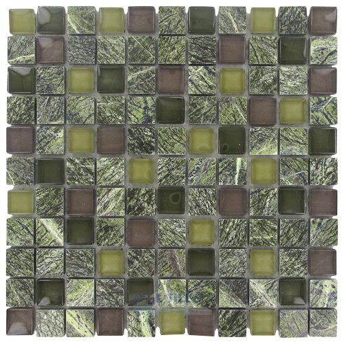 Illusion Glass Tile 1" x 1" Stone & Glass Mosaic Tile in Wild Forest