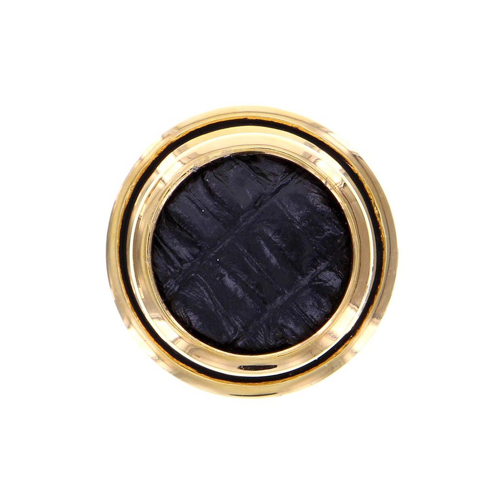 Vicenza Hardware 1 1/4" Knob with Insert in Antique Gold with Black Leather Insert