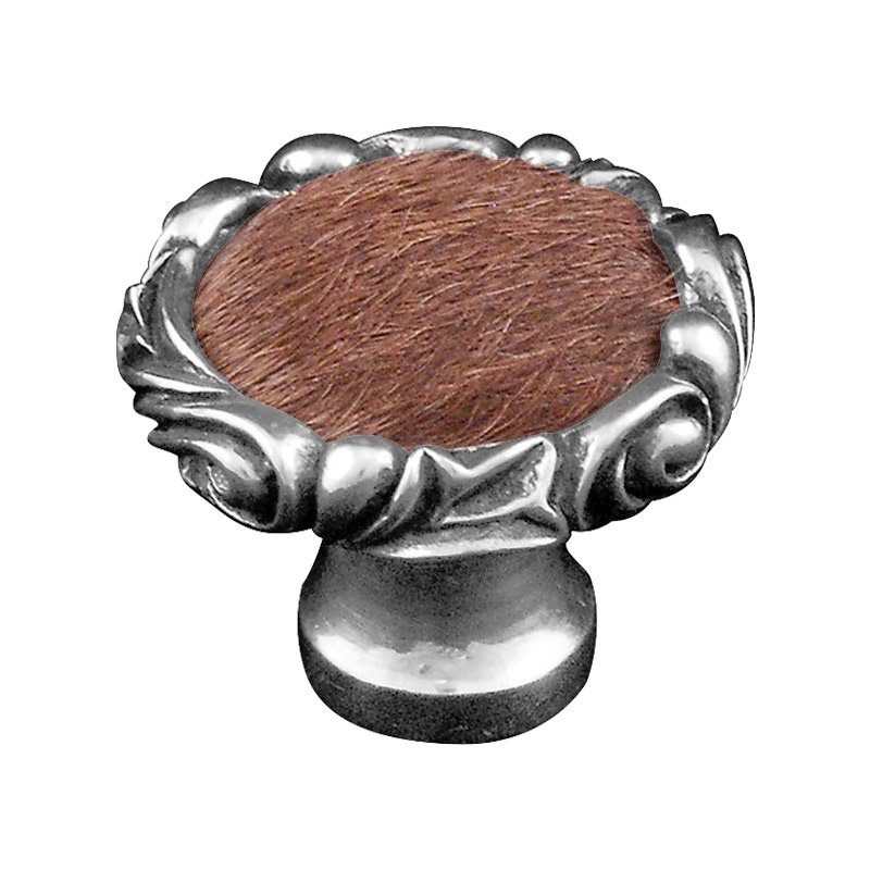 Vicenza Hardware 1 1/4" Knob with Small Base and Insert in Antique Silver with Brown Fur Insert