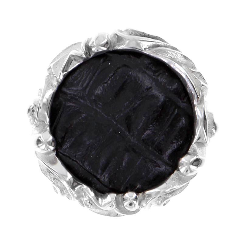 Vicenza Hardware 1 1/4" Knob with Small Base and Insert in Polished Silver with Black Leather Insert