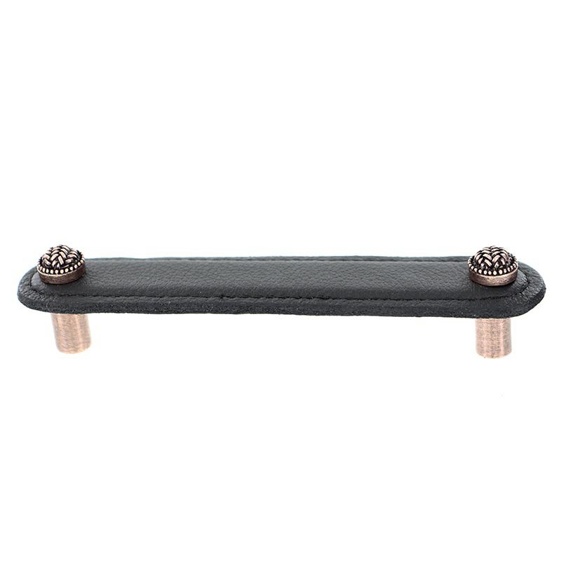 Vicenza Hardware Leather Collection 5" (128mm) Pull in Black Leather in Antique Copper