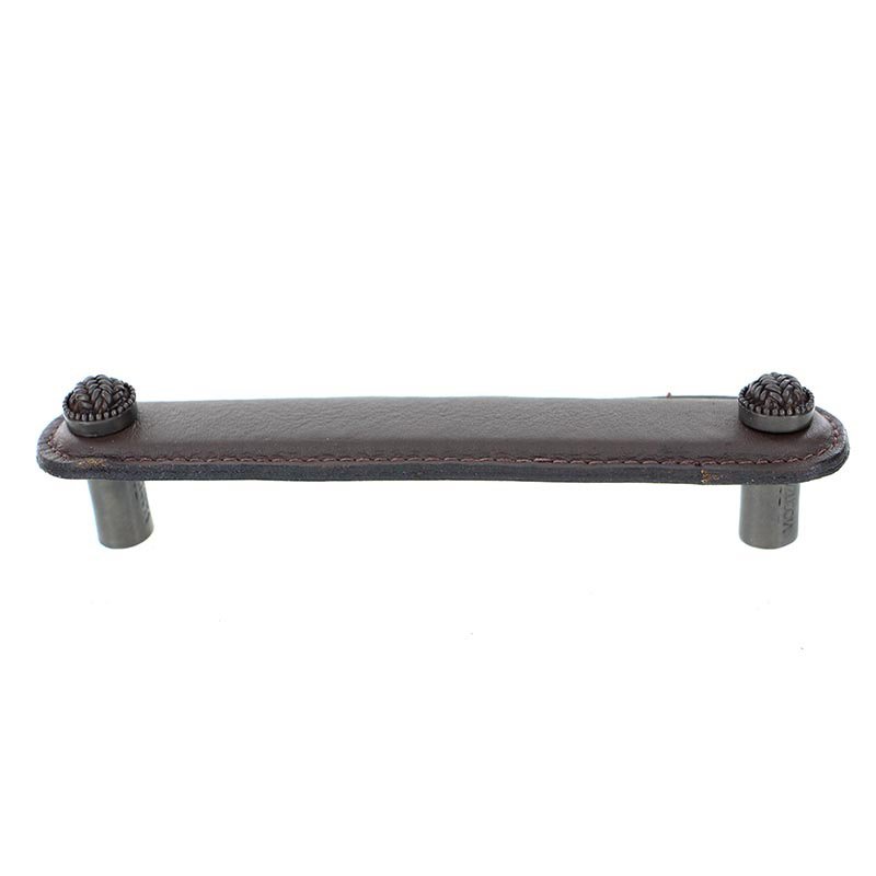 Vicenza Hardware Leather Collection 3" (76mm) Cestino Pull in Brown Leather in Oil Rubbed Bronze