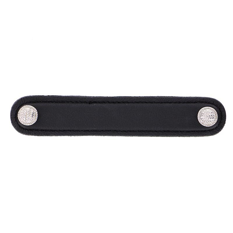Vicenza Hardware Leather Collection 5" (128mm) Pull in Black Leather in Polished Silver