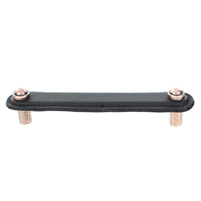 Vicenza Hardware Leather Collection 5" (128mm) Magrini Pull in Black Leather in Antique Copper