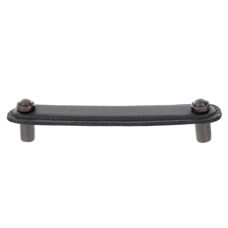 Vicenza Hardware Leather Collection 5" (128mm) Magrini Pull in Black Leather in Oil Rubbed Bronze