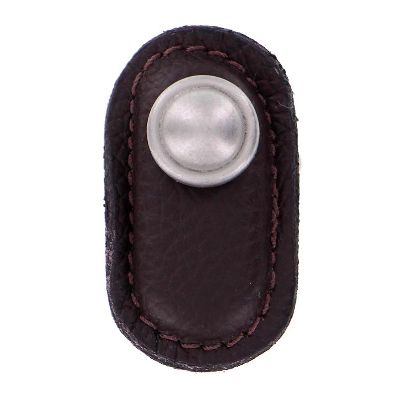 Vicenza Hardware Leather Collection Magrini Knob in Brown Leather in Satin Nickel