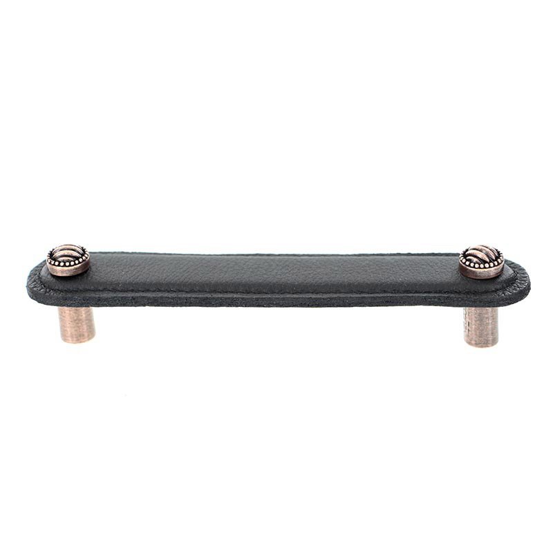 Vicenza Hardware Leather Collection 5" (128mm) Sanzio Pull in Black Leather in Antique Copper