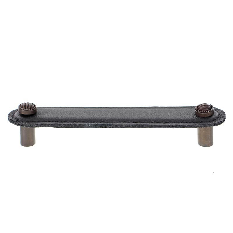 Vicenza Hardware Leather Collection 5" (128mm) Sanzio Pull in Black Leather in Oil Rubbed Bronze