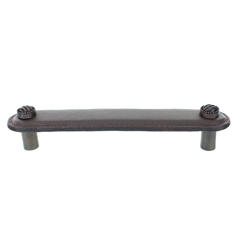 Vicenza Hardware Leather Collection 5" (128mm) Sanzio Pull in Brown Leather in Oil Rubbed Bronze