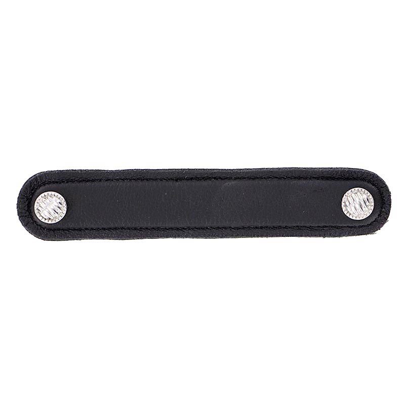 Vicenza Hardware Leather Collection 5" (128mm) Sanzio Pull in Black Leather in Polished Nickel
