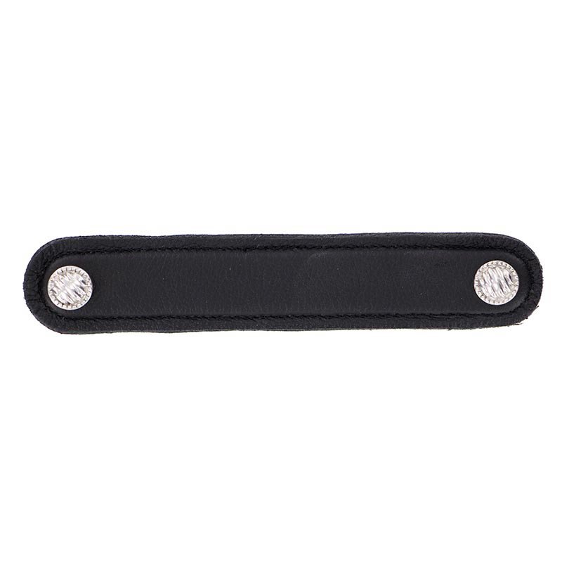 Vicenza Hardware Leather Collection 5" (128mm) Sanzio Pull in Black Leather in Polished Silver
