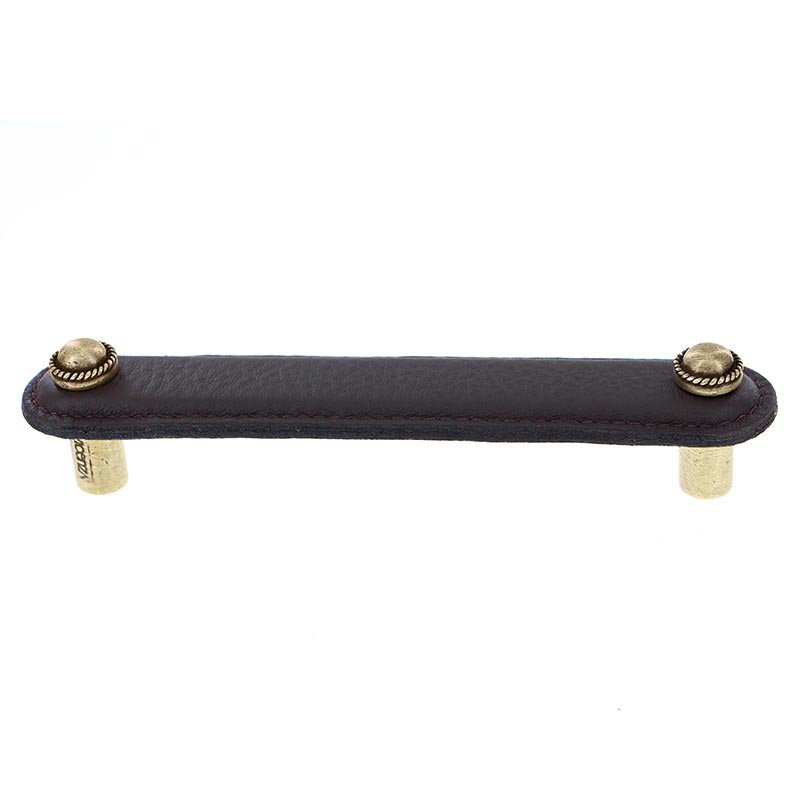 Vicenza Hardware Leather Collection 5" (128mm) Cappello Pull in Brown Leather in Antique Brass