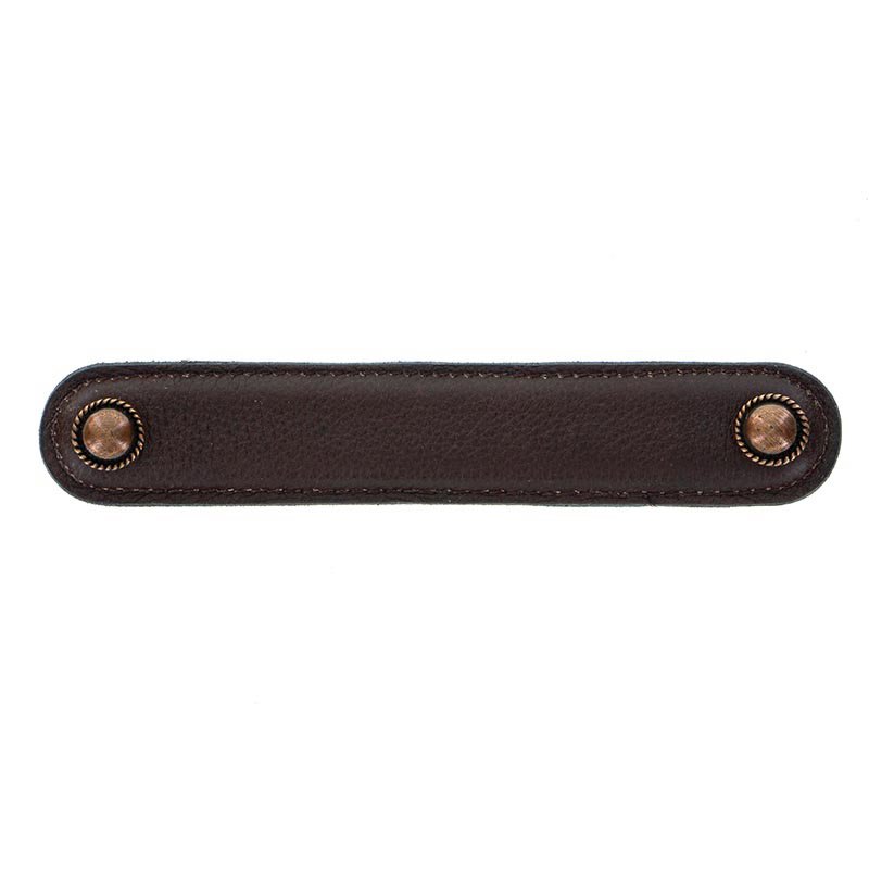 Vicenza Hardware Leather Collection 5" (128mm) Cappello Pull in Brown Leather in Antique Copper
