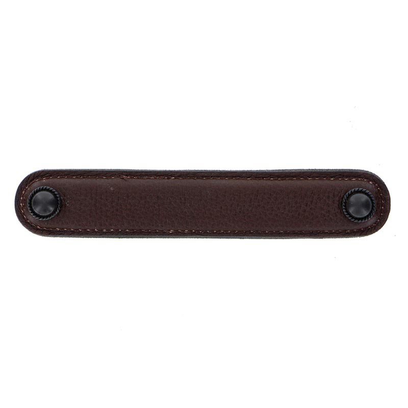 Vicenza Hardware Leather Collection 5" (128mm) Cappello Pull in Brown Leather in Oil Rubbed Bronze