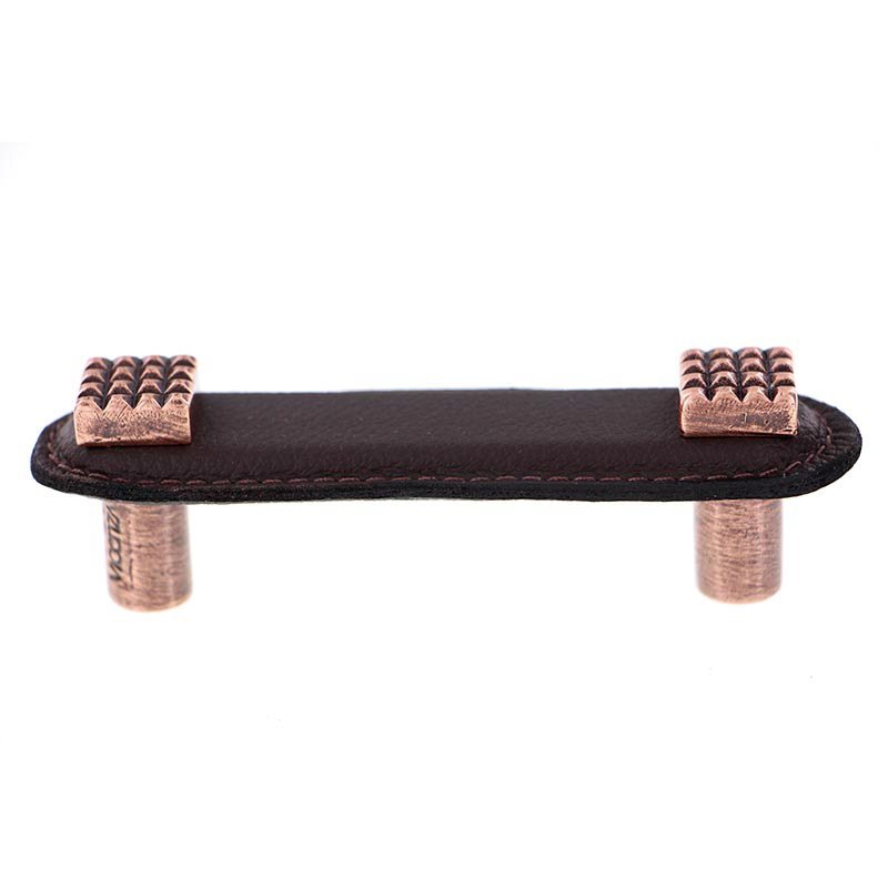 Vicenza Hardware Leather Collection 3" (76mm) Solferino Pull in Brown Leather in Antique Copper