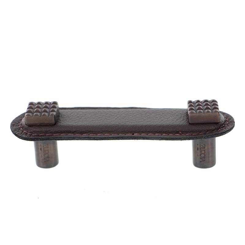 Vicenza Hardware Leather Collection 3" (76mm) Solferino Pull in Brown Leather in Oil Rubbed Bronze