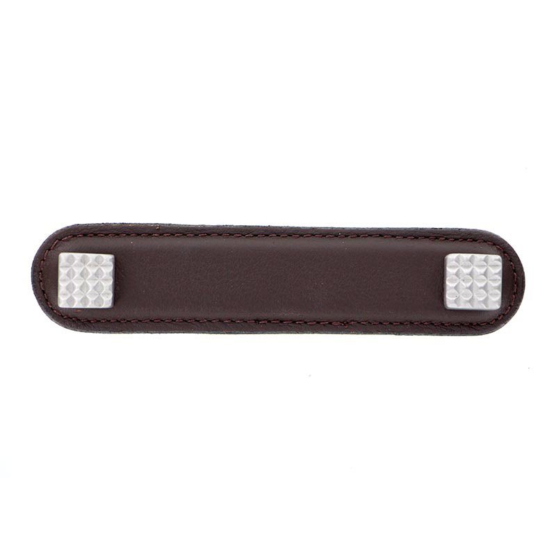 Vicenza Hardware Leather Collection 4" (102mm) Solferino Pull in Brown Leather in Satin Nickel