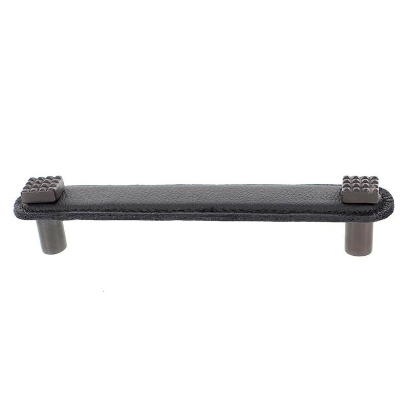 Vicenza Hardware Leather Collection 5" (128mm) Solferino Pull in Black Leather in Oil Rubbed Bronze