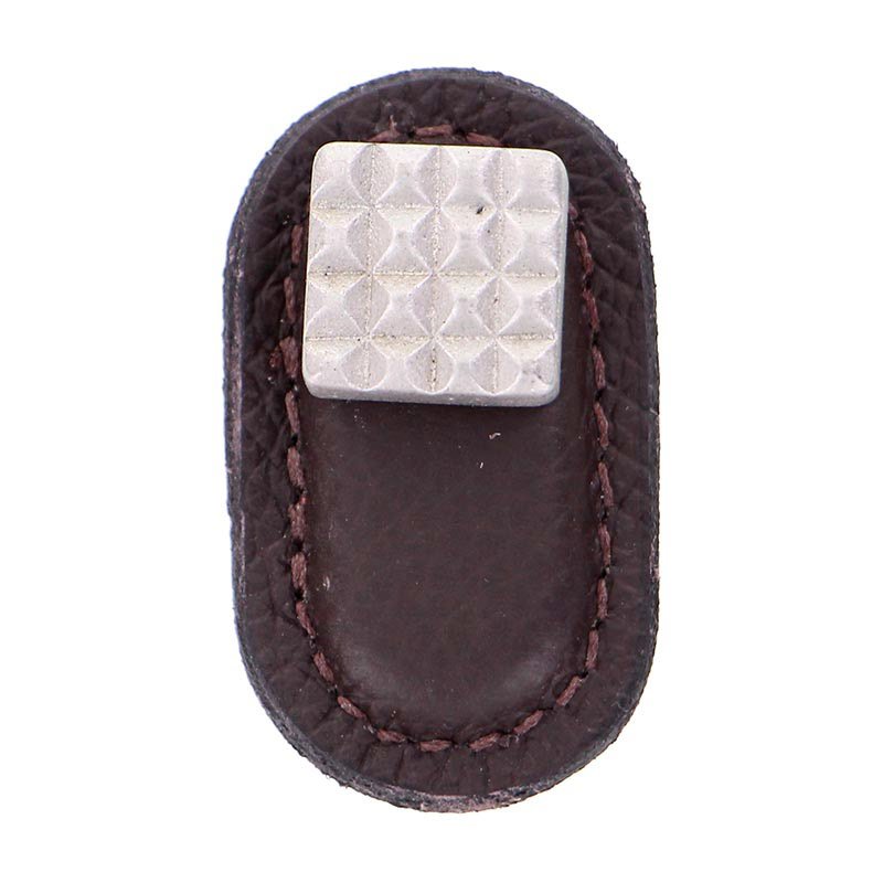 Vicenza Hardware Leather Collection Solferino Knob in Brown Leather in Satin Nickel