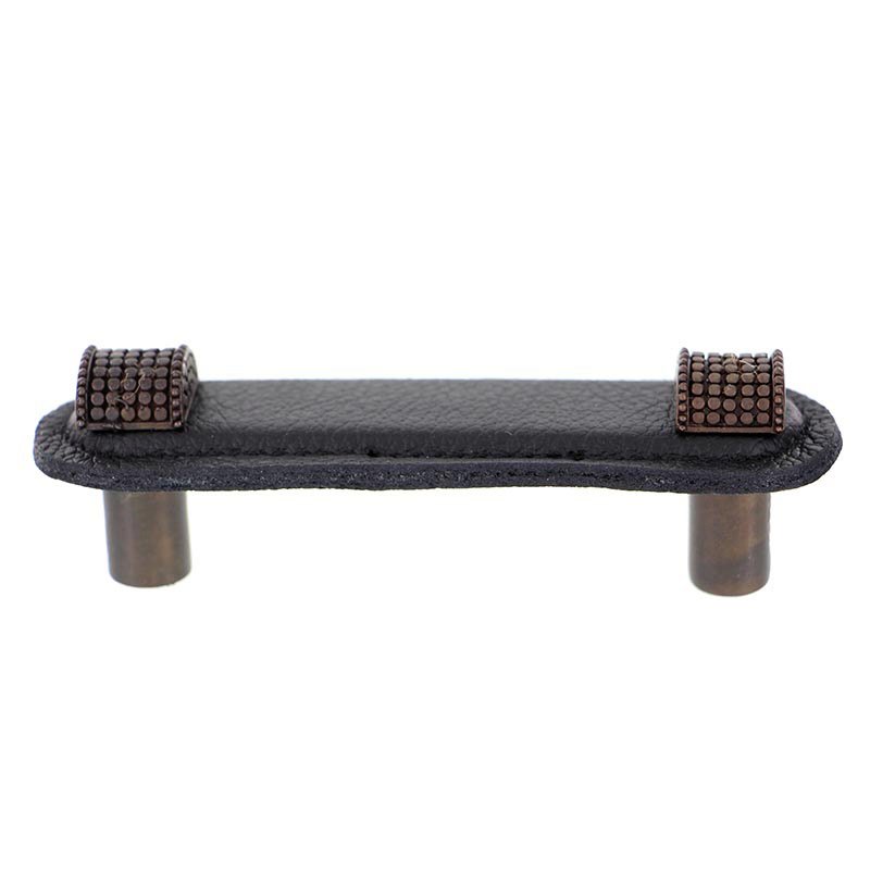 Vicenza Hardware Leather Collection 3" (76mm) Tiziano Pull in Black Leather in Oil Rubbed Bronze