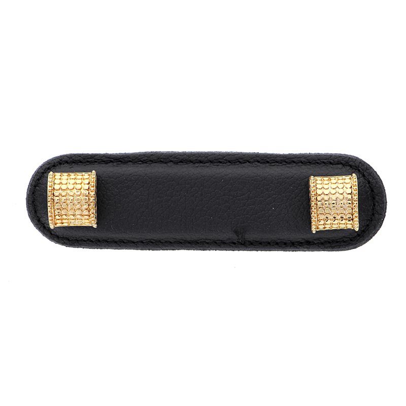 Vicenza Hardware Leather Collection 3" (76mm) Tiziano Pull in Black Leather in Polished Gold