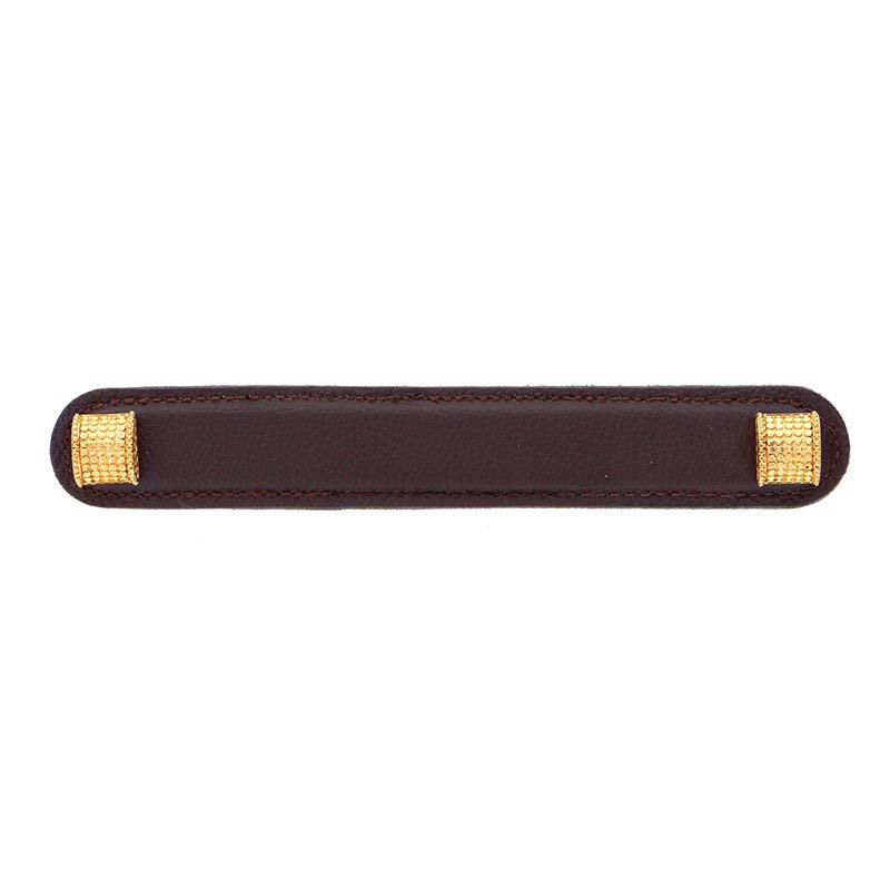 Vicenza Hardware Leather Collection 6" (152mm) Tiziano Pull in Brown Leather in Polished Gold