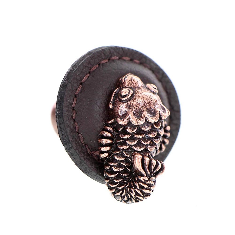 Vicenza Hardware 14 1/4" Round Koi Knob with Leather Insert in Antique Copper