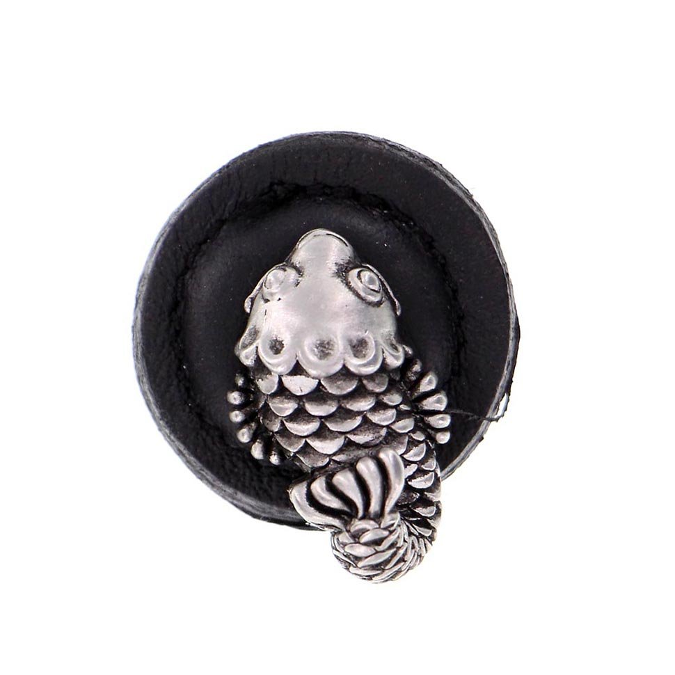 Vicenza Hardware 15 1/4" Round Koi Knob with Leather Insert in Antique Nickel