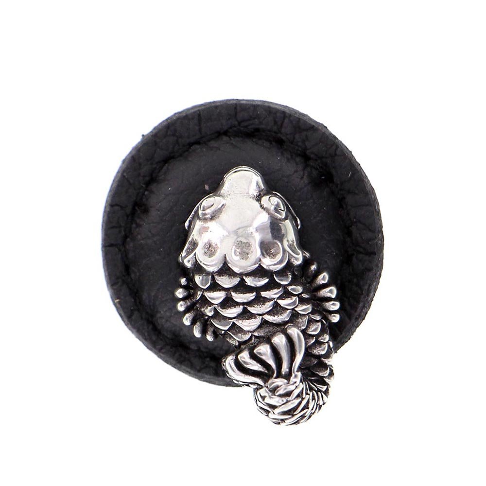Vicenza Hardware 22 1/4" Round Koi Knob with Leather Insert in Antique Silver