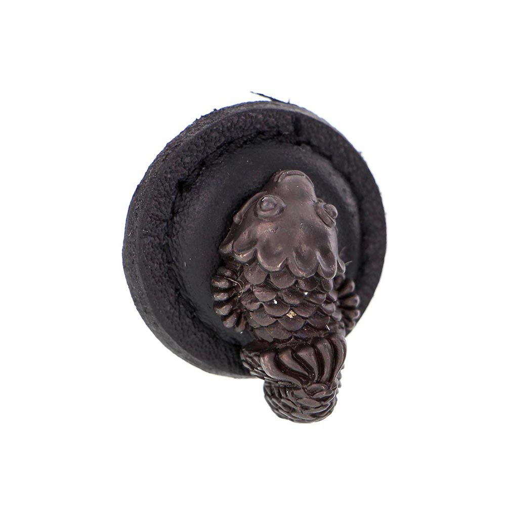 Vicenza Hardware 7 1/4" Round Koi Knob with Leather Insert in Oil Rubbed Bronze