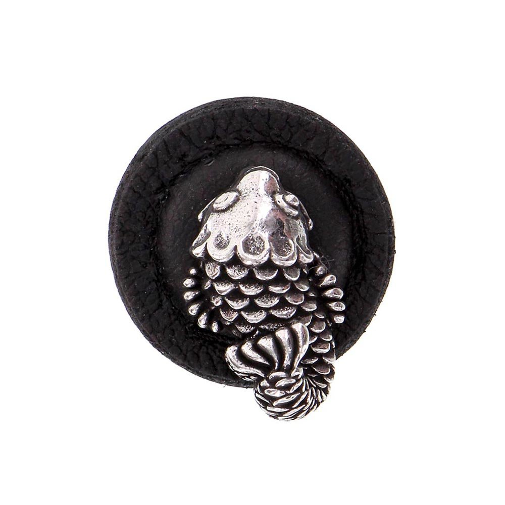 Vicenza Hardware 5 1/4" Round Koi Knob with Leather Insert in Vintage Pewter