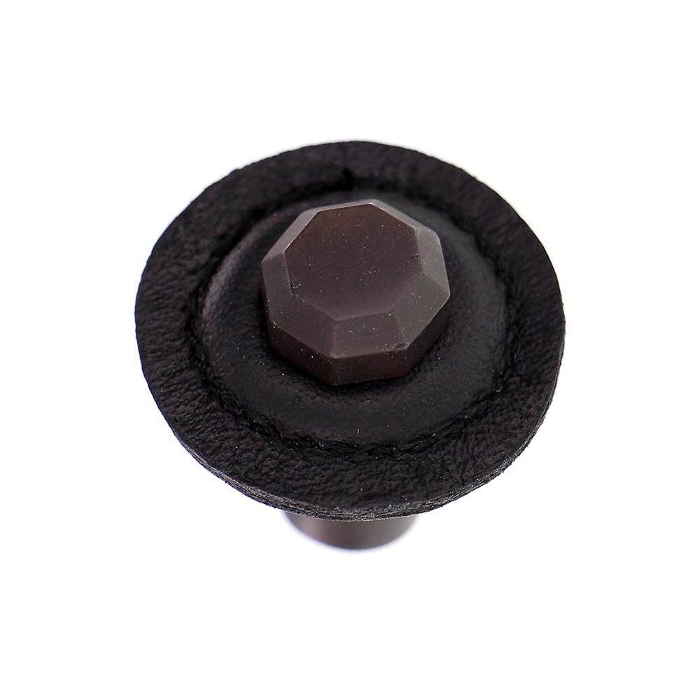 Vicenza Hardware 1 1/4" Round Knob with Leather Insert in Oil Rubbed Bronze with Black Leather Insert