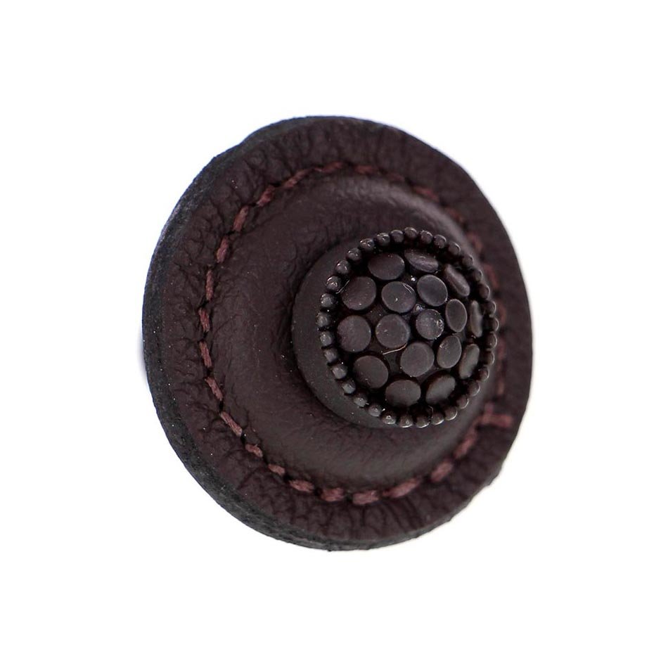 Vicenza Hardware 1 1/4" Round Knob with Leather Insert in Oil Rubbed Bronze with Brown Leather Insert