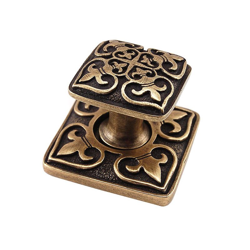 Vicenza Hardware 1 5/8" Square Knob with Backplate in Antique Brass
