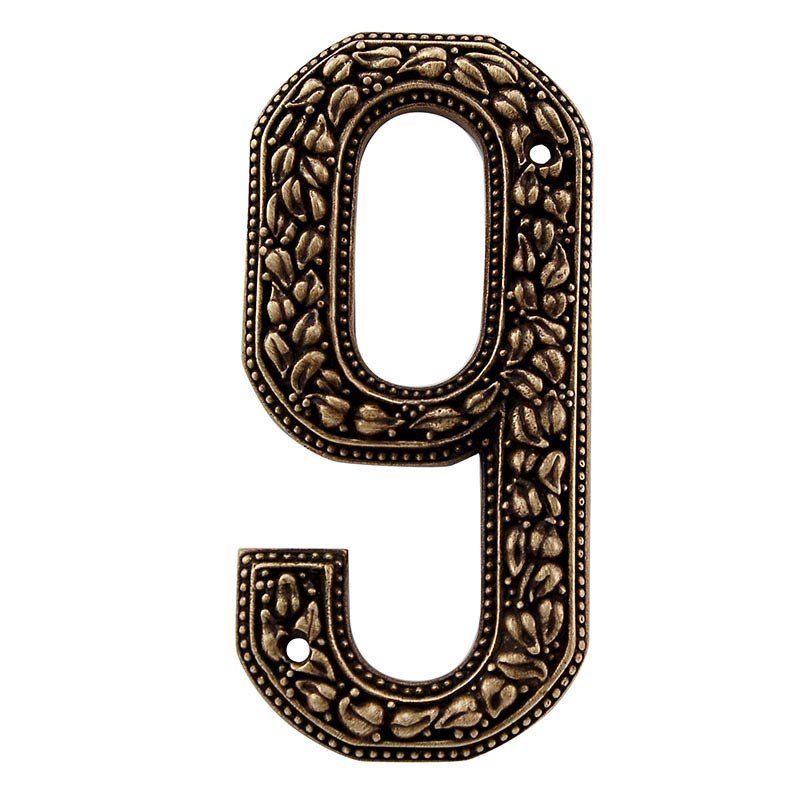 Vicenza Hardware 9 Number in Antique Brass