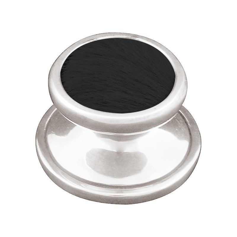 Vicenza Hardware 1 1/4" Knob with Insert in Polished Silver with Black Fur Insert