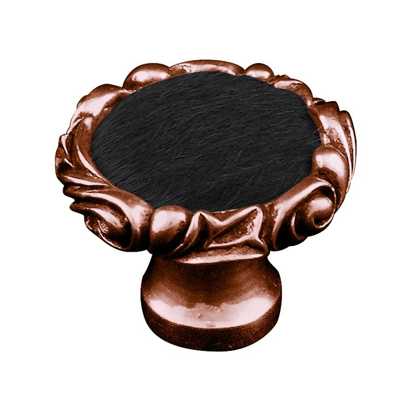 Vicenza Hardware 1 1/4" Knob with Small Base and Insert in Antique Copper with Black Fur Insert