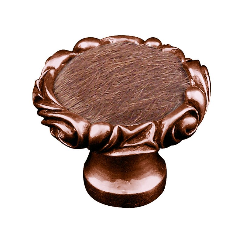Vicenza Hardware 1 1/4" Knob with Small Base and Insert in Antique Copper with Brown Fur Insert