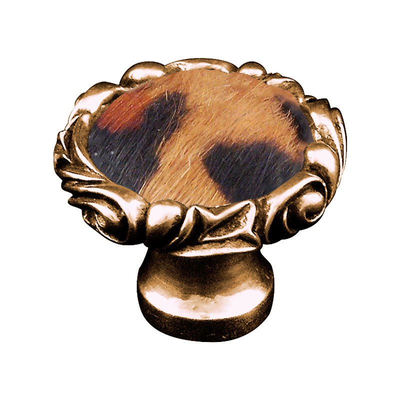Vicenza Hardware 1 1/4" Knob with Small Base and Insert in Antique Gold with Jaguar Fur Insert