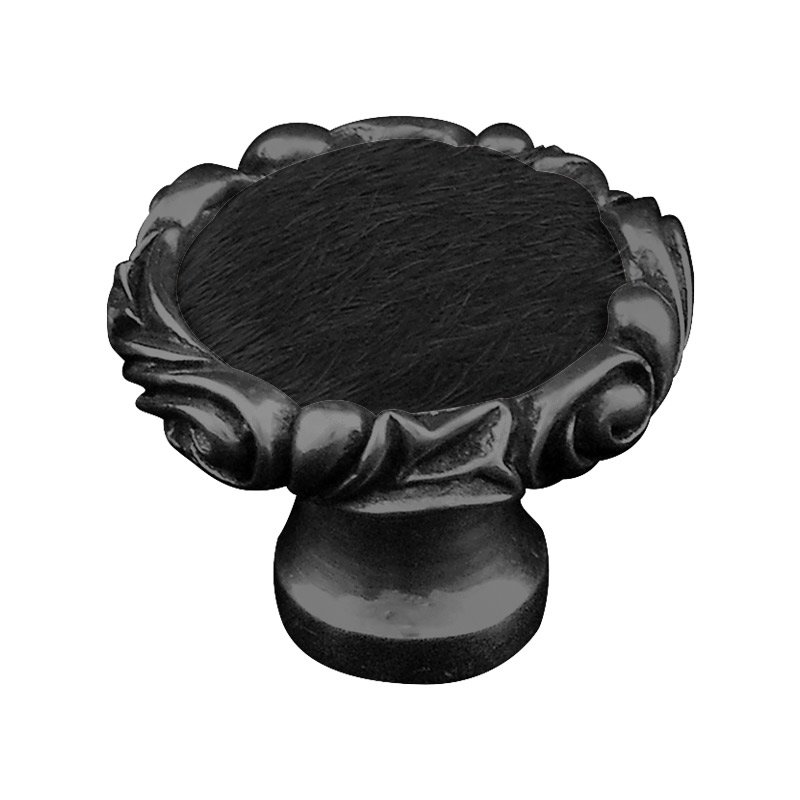 Vicenza Hardware 1 1/4" Knob with Small Base and Insert in Gunmetal with Black Fur Insert