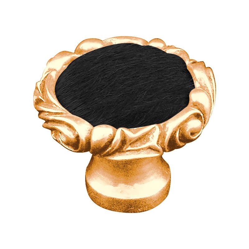 Vicenza Hardware 1 1/4" Knob with Small Base and Insert in Polished Gold with Black Fur Insert