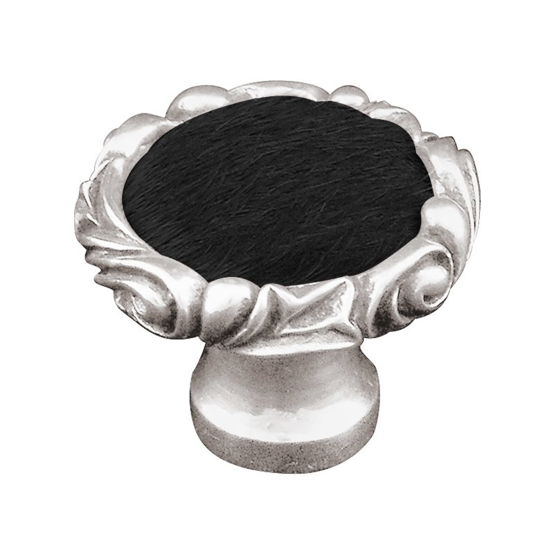 Vicenza Hardware 1 1/4" Knob with Small Base and Insert in Polished Silver with Black Fur Insert
