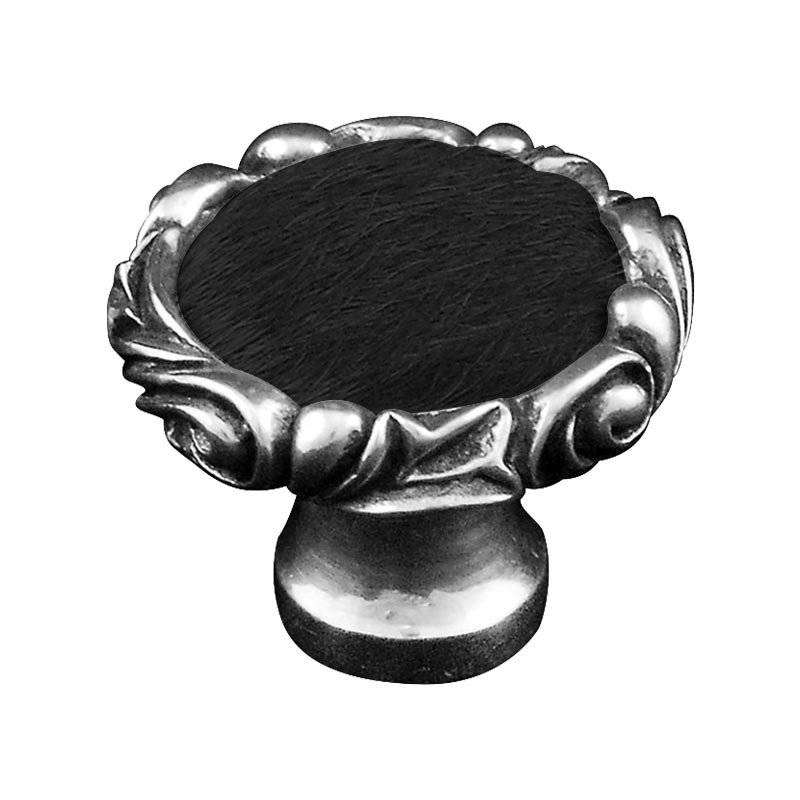 Vicenza Hardware 1 1/4" Knob with Small Base and Insert in Vintage Pewter with Black Fur Insert