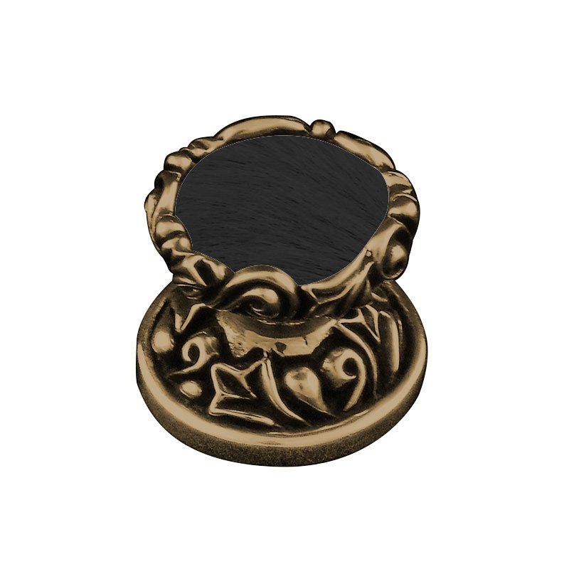 Vicenza Hardware 1" Knob with Insert in Antique Brass with Black Fur Insert
