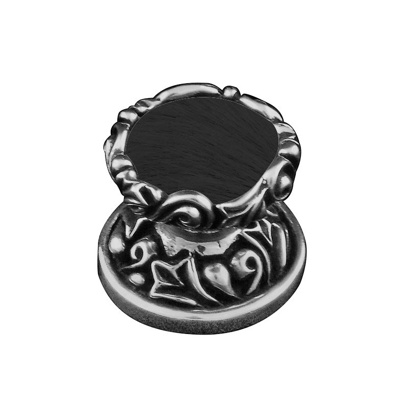 Vicenza Hardware 1" Knob with Insert in Antique Nickel with Black Fur Insert