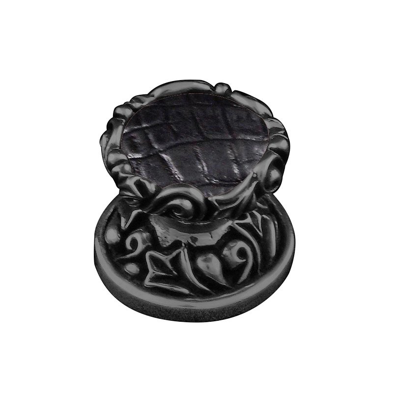 Vicenza Hardware 1" Knob with Insert in Gunmetal with Black Leather Insert