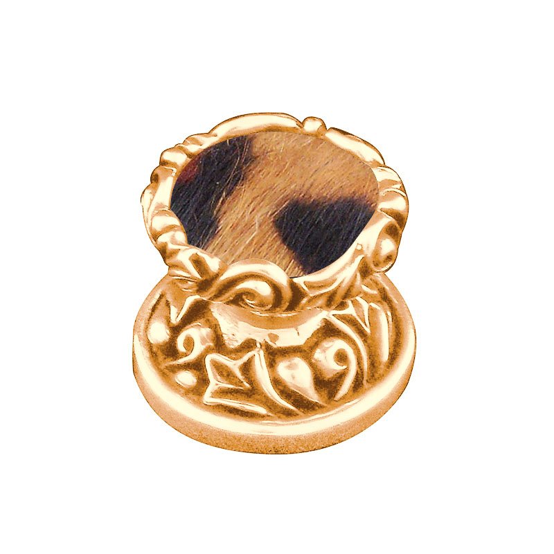Vicenza Hardware 1" Knob with Insert in Polished Gold with Jaguar Fur Insert
