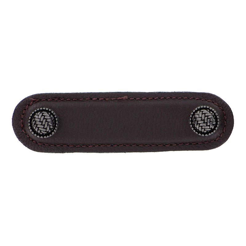 Vicenza Hardware Leather Collection 3" (76mm) Cestino Pull in Brown Leather in Gunmetal