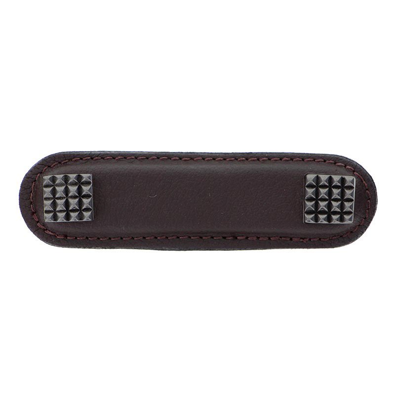 Vicenza Hardware Leather Collection 3" (76mm) Solferino Pull in Brown Leather in Gunmetal
