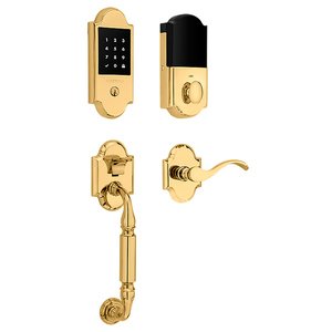Baldwin Hardware Canterbury Touchscreen Handleset and Right Handed Wave Lever with Z-Wave in Lifetime (PVD) Polished Brass